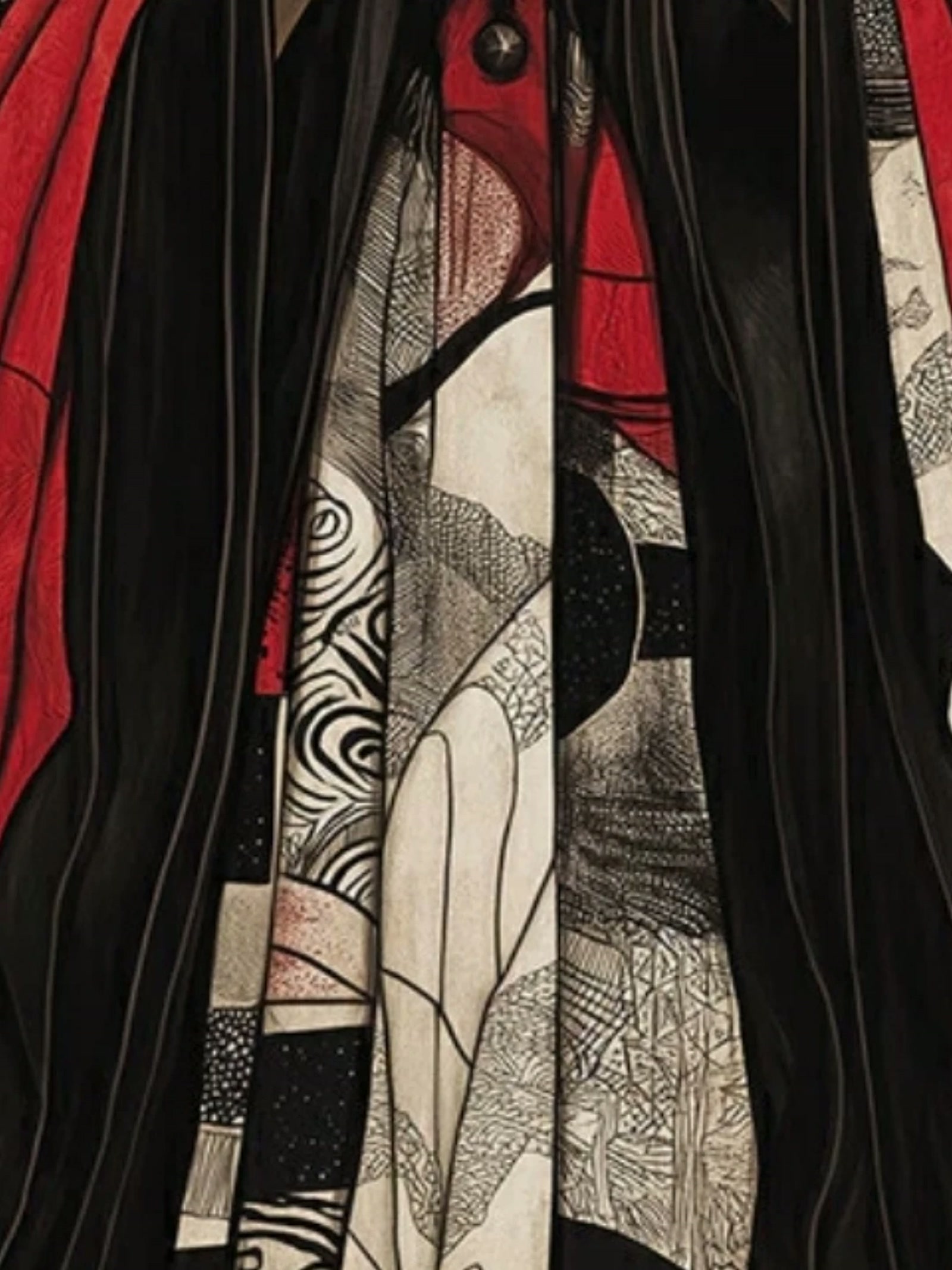 Arte em tecido vermelho e preto